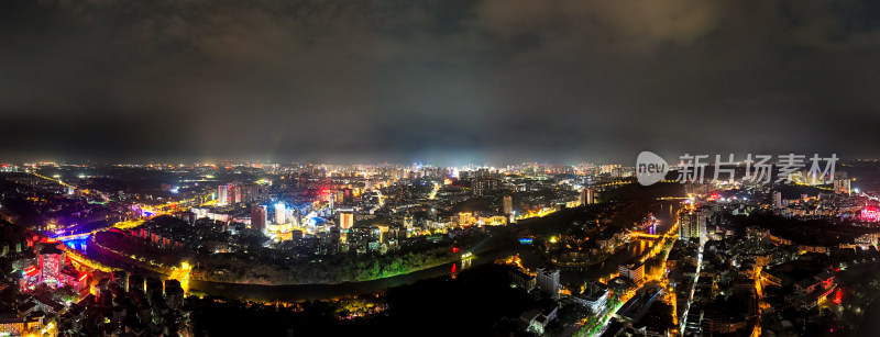 自贡城市夜景灯光航拍全景图