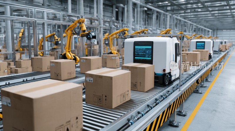 人工智能未来科技工厂，物流快递包裹