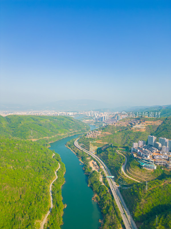 航拍西双版纳景洪市城市风光