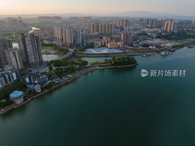 日落黄昏 航拍湖南衡阳 湘江蒸水 石鼓书院