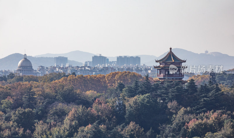 南京雨花台城市山林景观全景