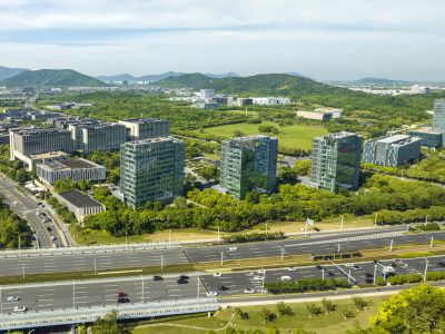 清晨蓝天白云苏州高新区，苏州科技城