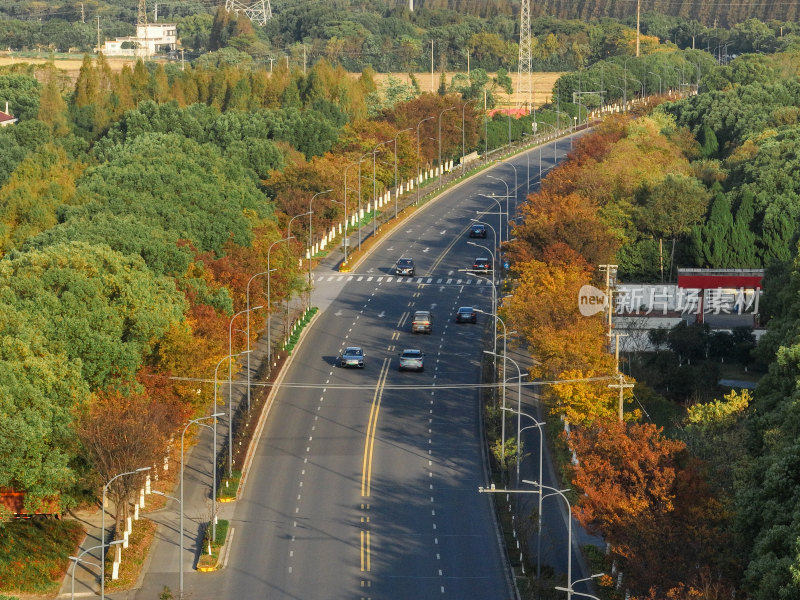 航拍道路上的秋冬景观