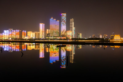 长沙市湘江夜景地标建筑灯光秀