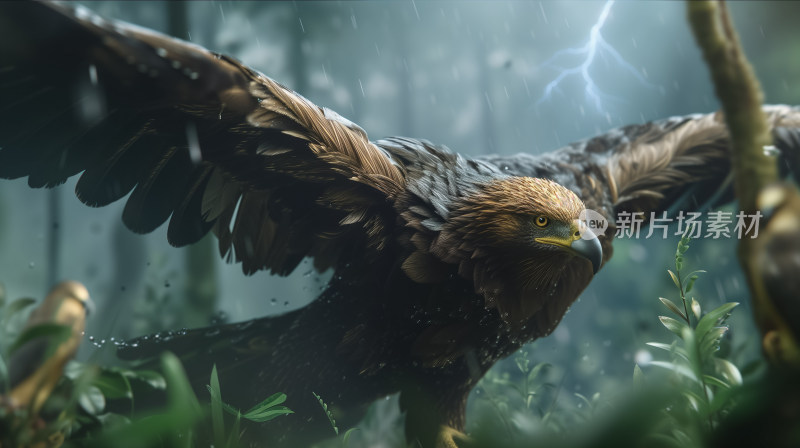 雨林风暴中的雄鹰展翅