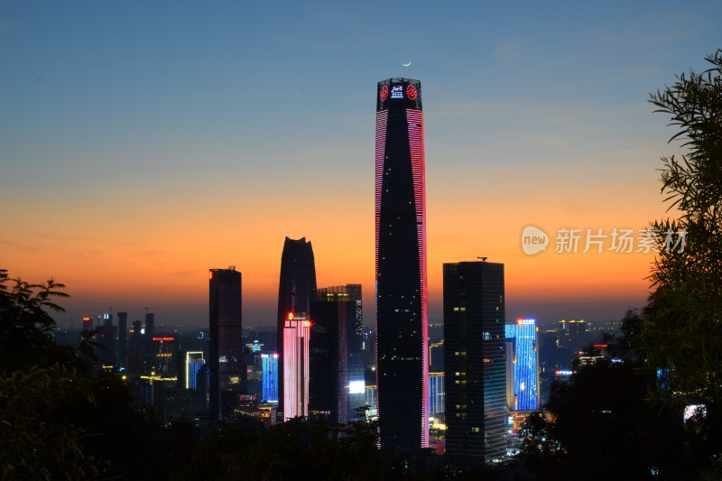 东莞天际线cbd城市高楼黄昏夜景