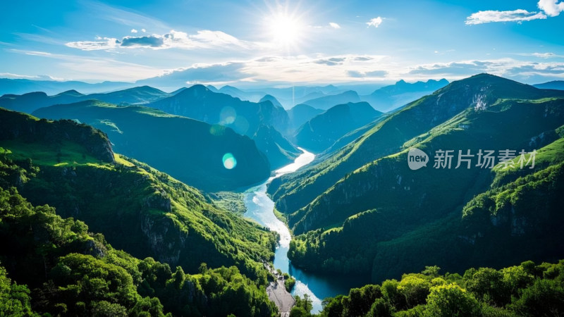 山谷河流自然风光全景