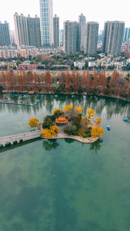 合肥古逍遥津公园城市公园湖泊秋景俯瞰