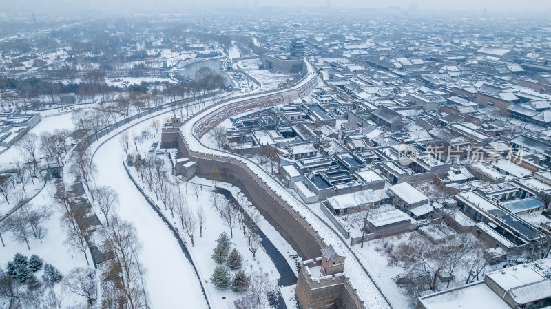 山西晋中平遥古城雪景航拍风景宣传