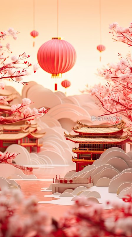 新春氛围，唯美中国古风场景