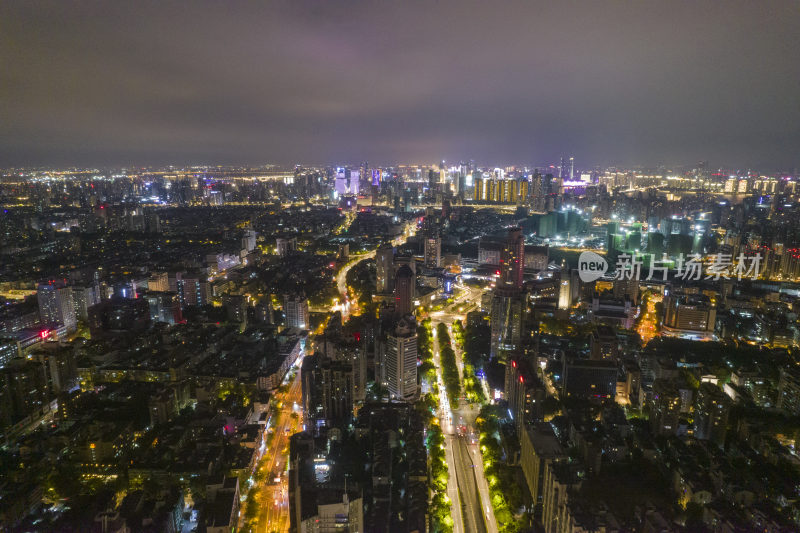 航拍浙江杭州夜景