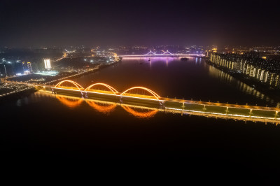 长沙湘江福元路大桥夜景航拍