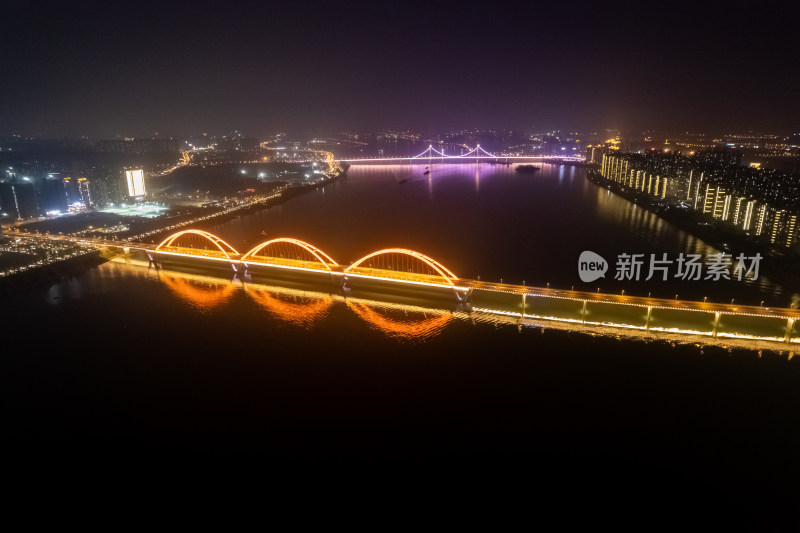 长沙湘江福元路大桥夜景航拍