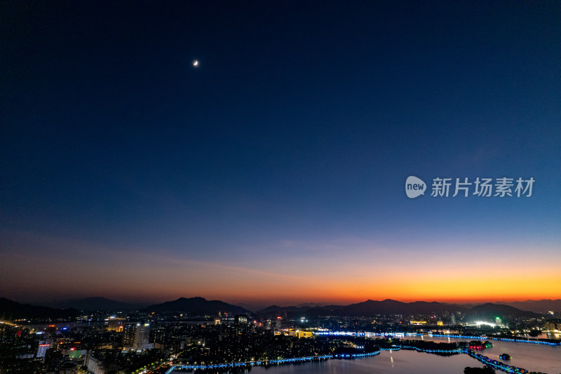 广东肇庆星湖景区夜景晚霞航拍摄影图