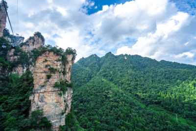 中国湖南张家界景区奇特山峰与茂密森林