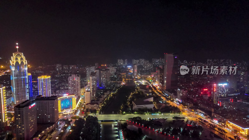 青海西宁城市夜景灯光航拍图