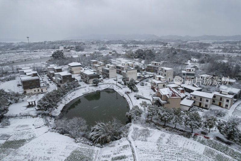 江西九江冬季雪景田园风光乡村风景航拍