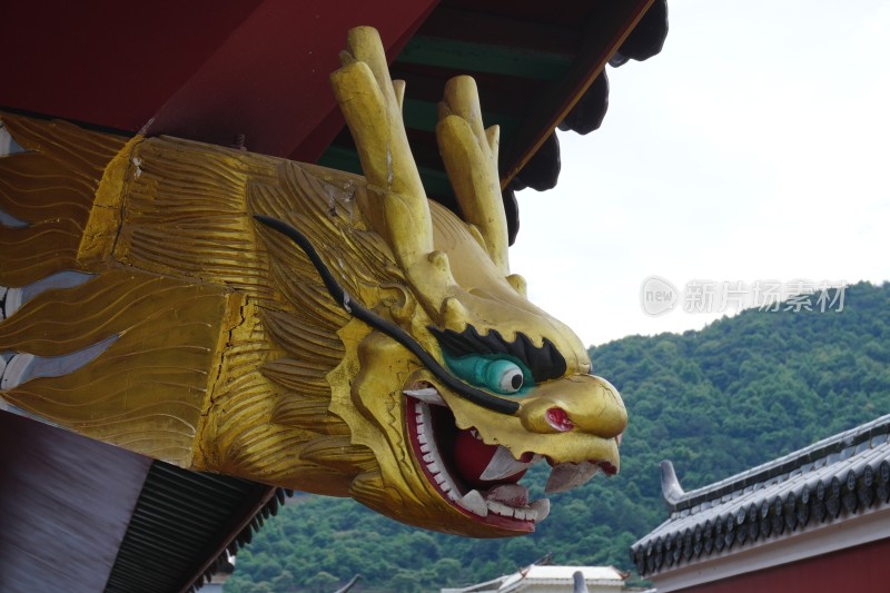 寺庙屋檐下的龙头雕像