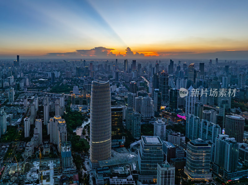 航拍上海浦西CBD高楼群夜景亮化