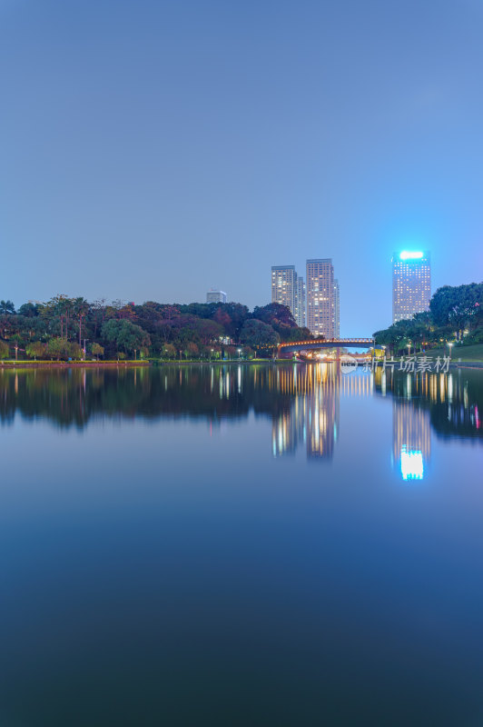 佛山千灯湖公园树林湖泊城市夜景灯光