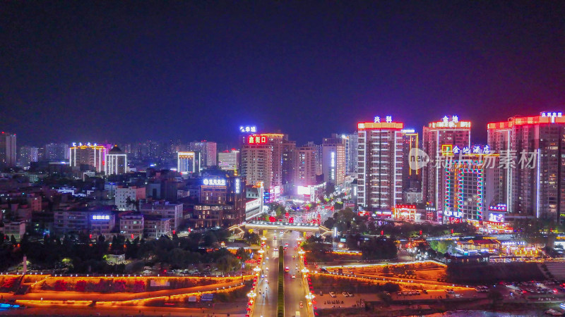 陕西安康夜景安康大桥路夜景航拍