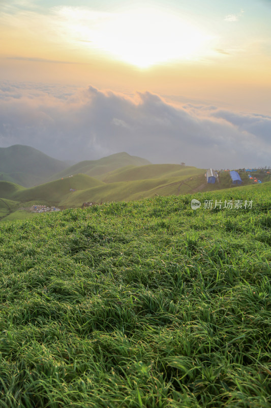 唯美清晨高山日出云海 武功山高山草甸