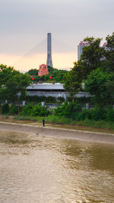 福建福州闽江沿岸城市夕阳风光