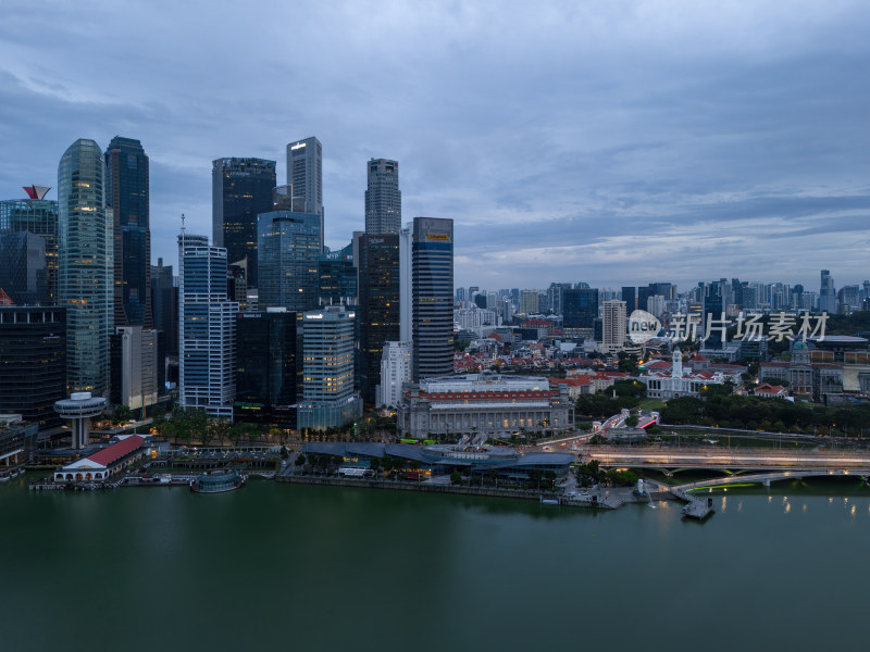 新加坡滨海湾金沙海滨奥林匹克蓝调夜景航拍