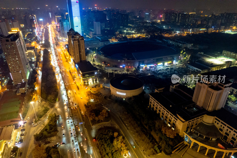 西安城市夜景灯光交通航拍摄影图