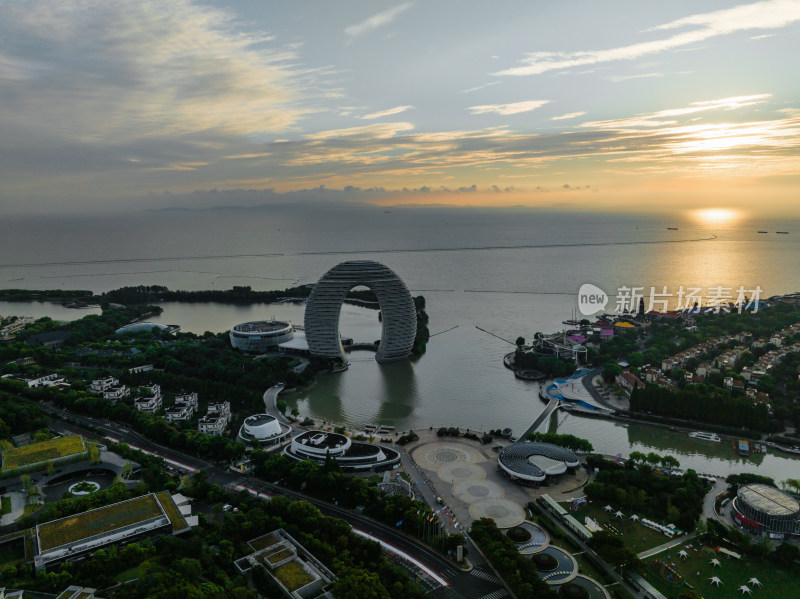 湖州太湖月亮酒店航拍日出