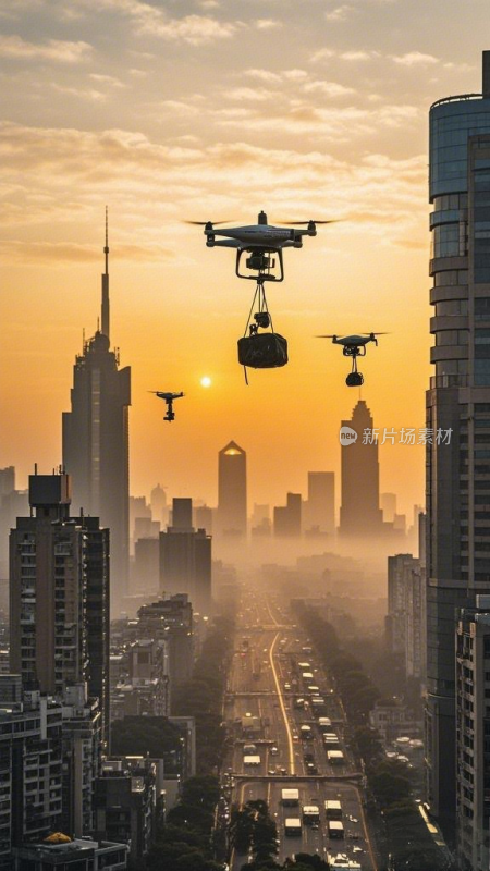 低空经济城市上空无人机送货场景