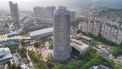 四川宜宾广电大楼地标建筑航拍图