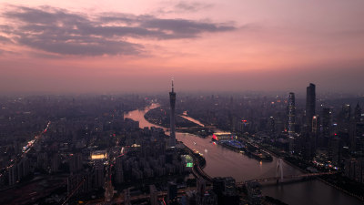 广州夜景航拍照片广州塔珠江新城建筑风光