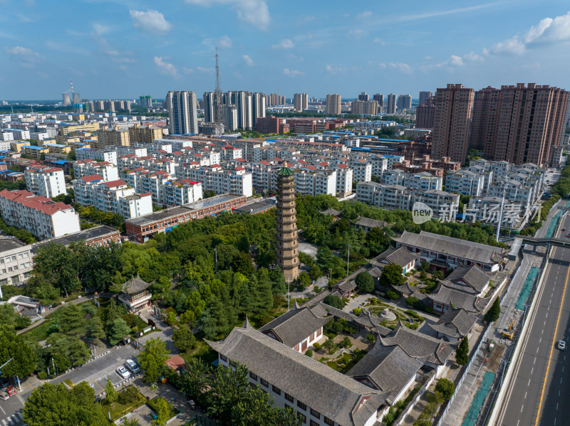 航拍夏季白天河南许昌文峰塔风光