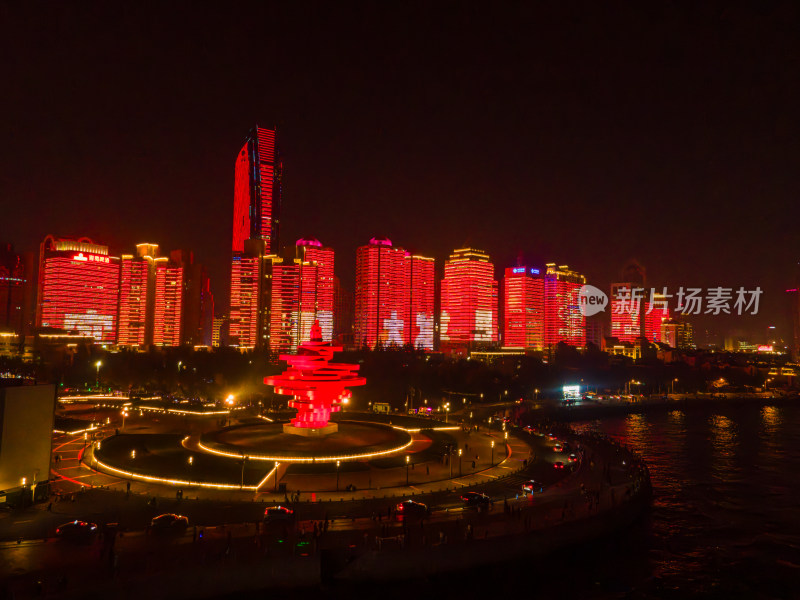 城市夜景建筑灯光秀全景