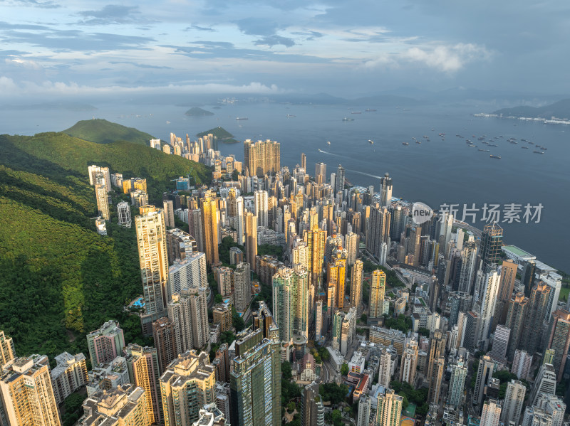 香港维多利亚港CBD中环夜景日出高空航拍