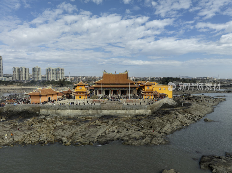 福建泉州石狮洛伽寺妈祖庙古建筑寺庙航拍