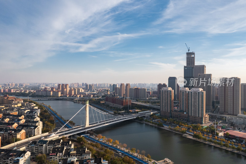 天津海河富民桥沿岸城市建筑风光航拍