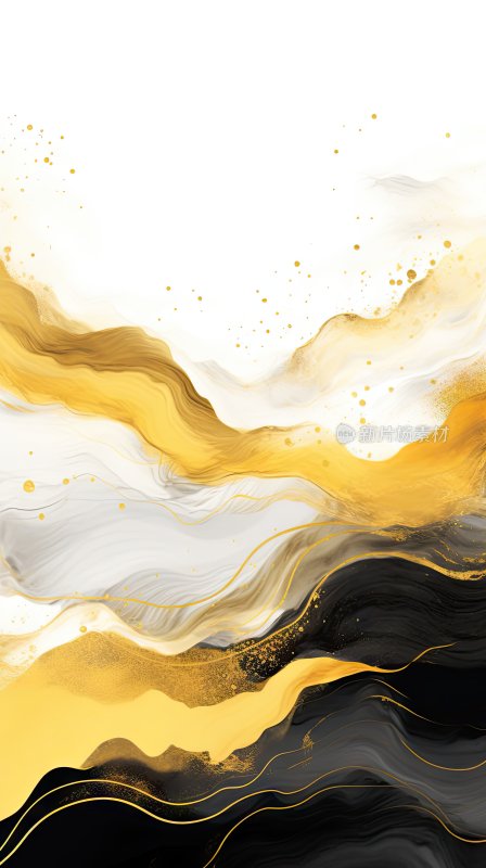 新中式山水画，黑金色渐变抽象背景