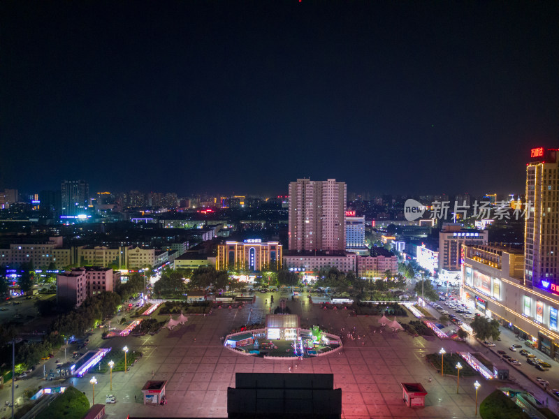 航拍河南周口五一文化广场夜景