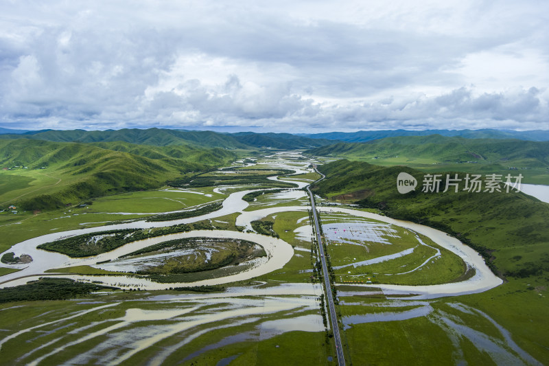 阿坝州红原县白河流域湿地风光航拍