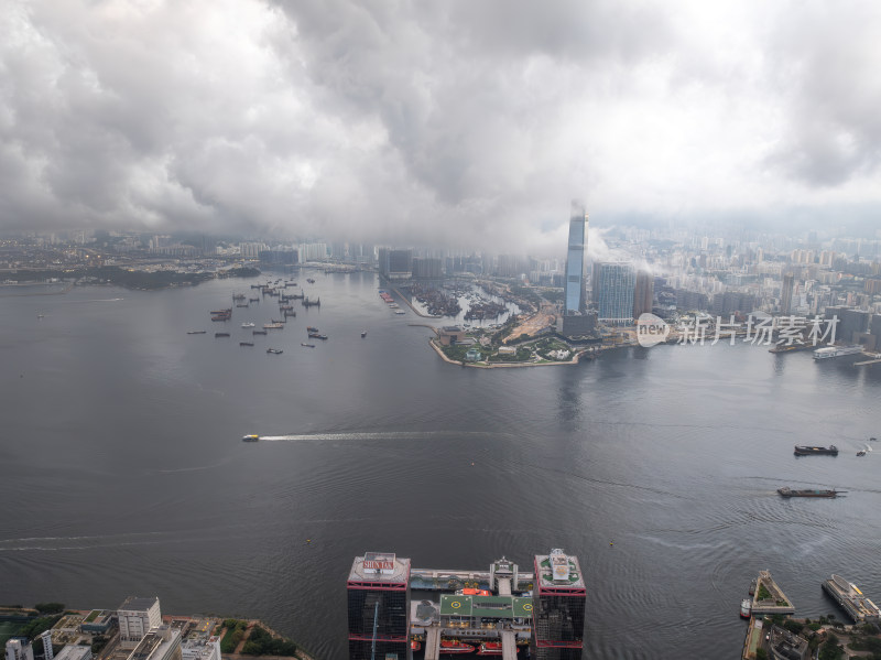 香港维多利亚港CBD中环夜景日出高空航拍