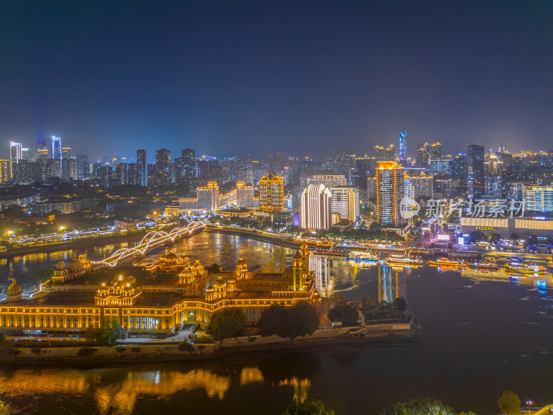 航拍福州中洲岛夜景