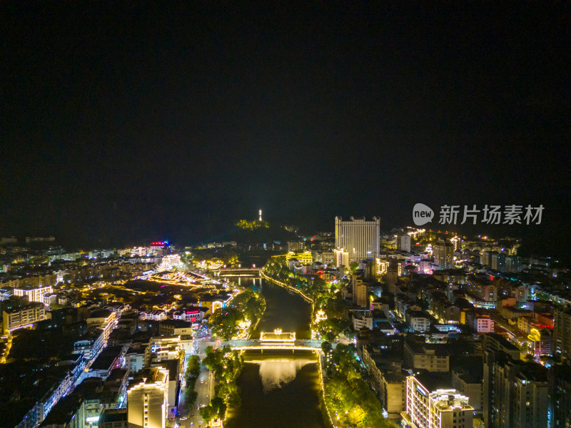 福建泰宁古城城市夜景灯光航拍图