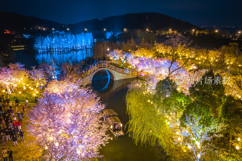 江南无锡拈花湾禅意小镇夜景樱花