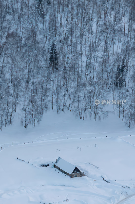 新疆北疆阿勒泰禾木冬季雪景童话世界航拍