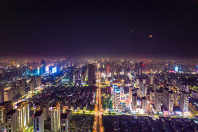 山东日照城市夜景交通航拍图