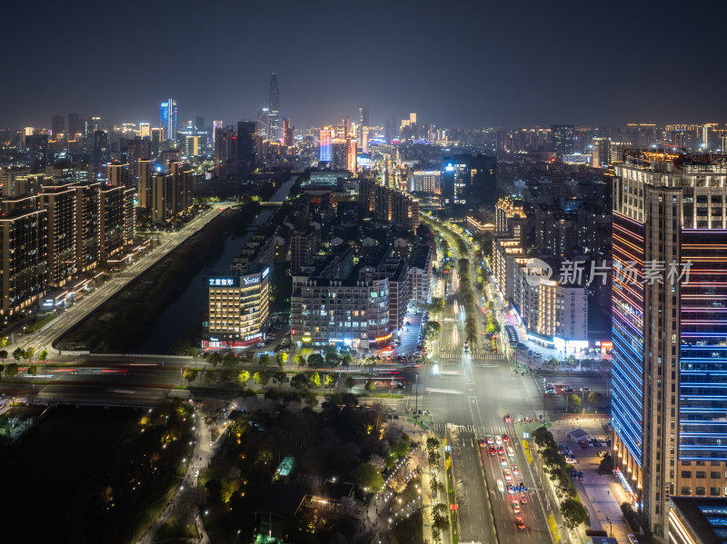 宁波鄞州都市夜景的流光溢彩