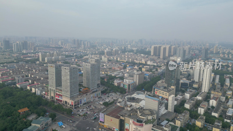 航拍山东济宁城市建设地标高楼