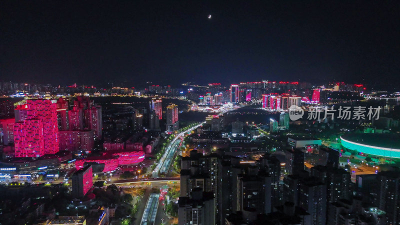 航拍四川泸州夜景泸州一环路夜景